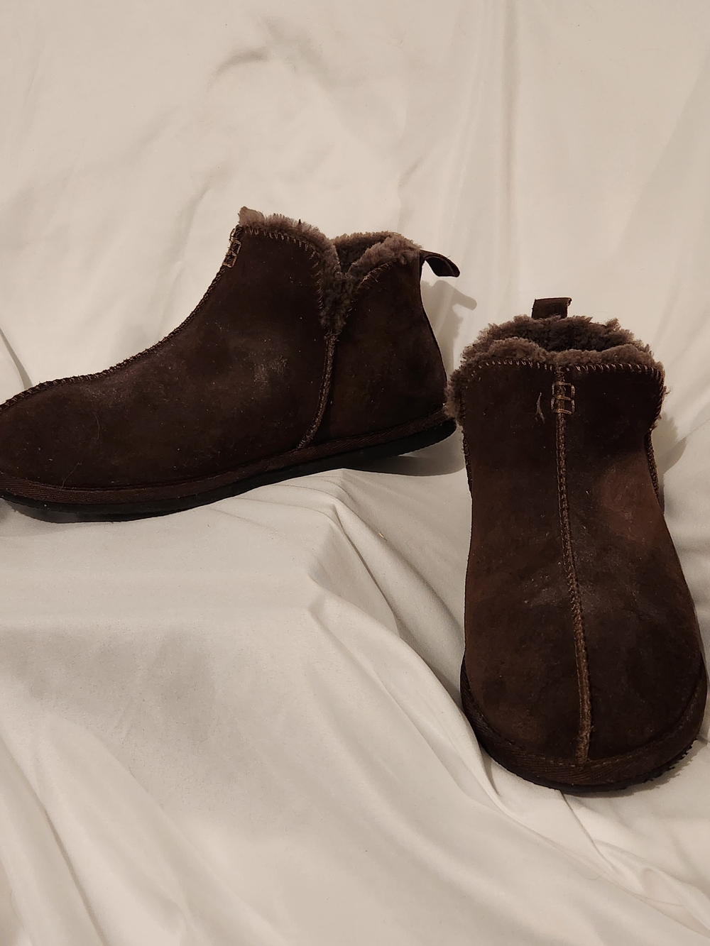 Lands' End Dark Brown Suede Shearling Ankle Boots Slippers